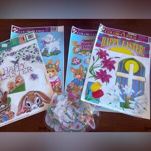 Vintage Easter window cling decorations lot bunnies eggs ducks flowers‎